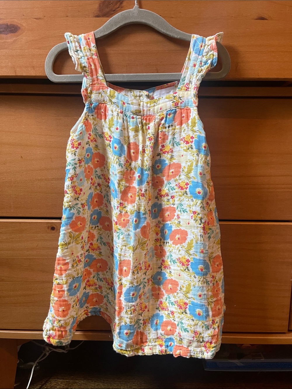 Angel Dear Floral Cotton Dress in Coral, Sky Blue & Yellow